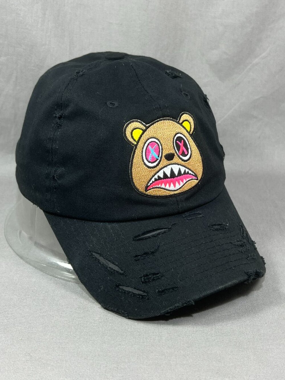 Crazy Baws Bear Strapback Hat Cap Black Distressed Streetwear Clothing Dad Mens